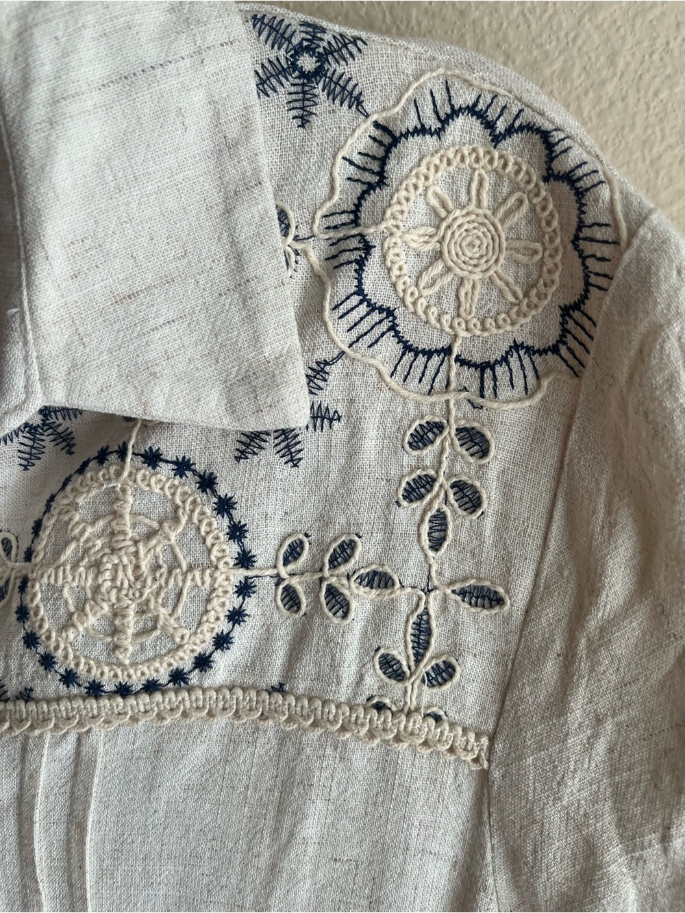 Cream Embroidered Button-Up Blouse - Picture 4 of 5